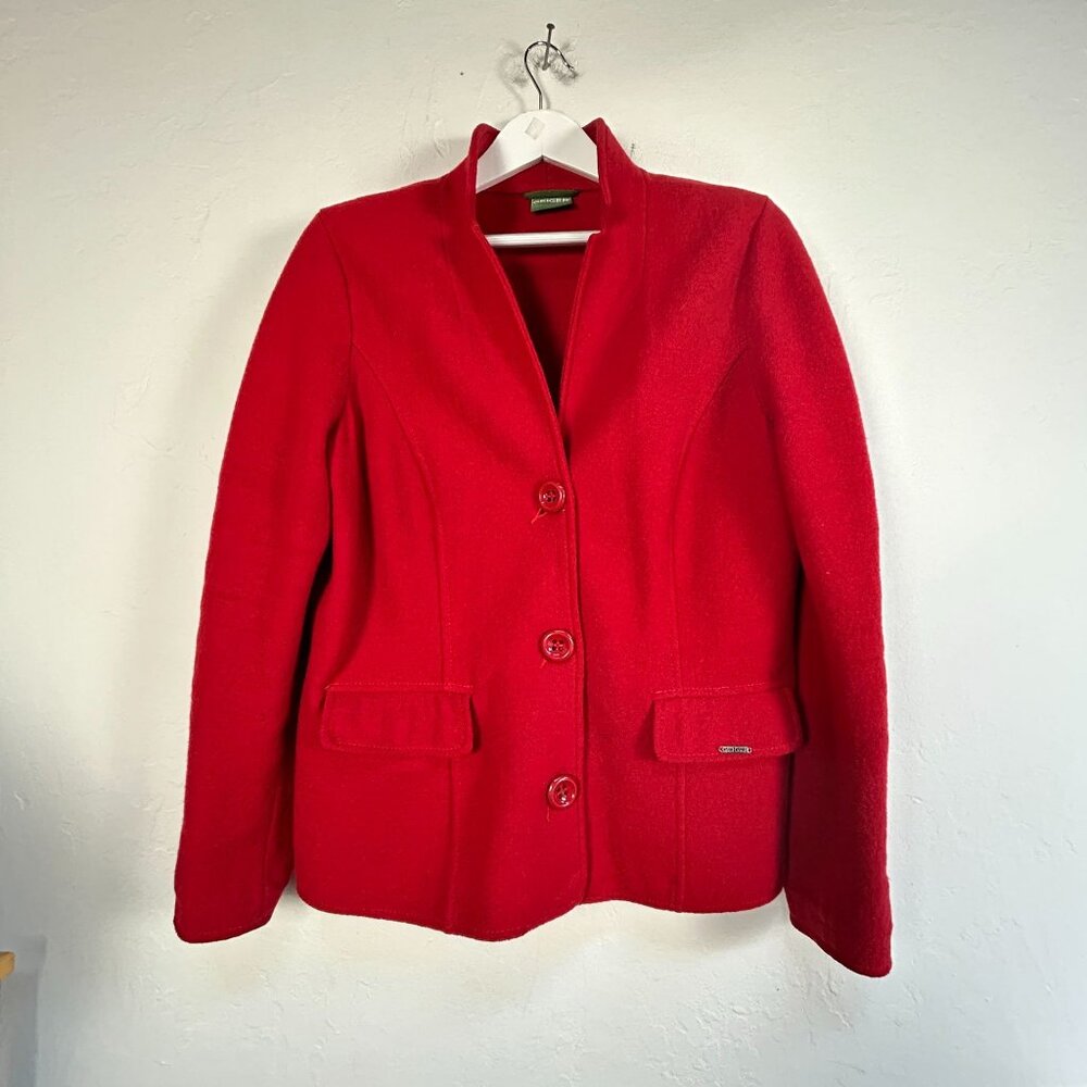 Geiger Womens Red Wool Blazer Jacket Size 45 Austria Tailored Classic Style